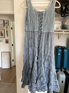 Scully Light Blue Lace-Up Flowy Midi Dress